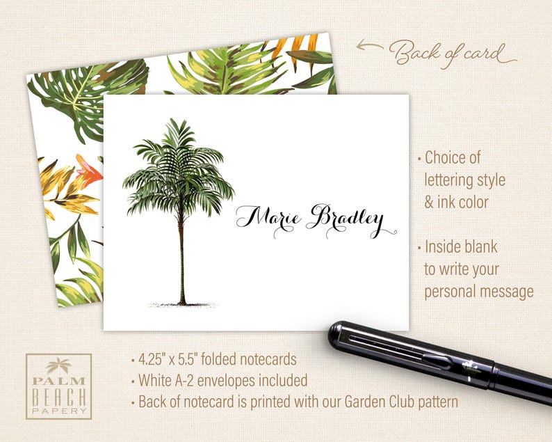 Vintage Palm Tree Folded Notecards Personalized Note Card Stationery