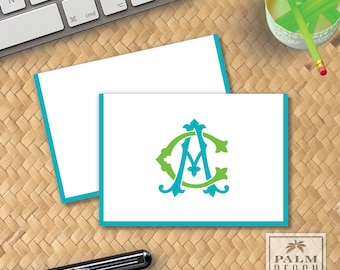 Versailles Folded Notecards - Monogrammed Foldover Note Stationery - Wedding Thank You Stationary - 2 Letter Monogram Custom Note Cards