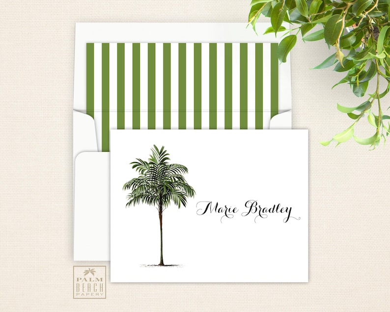 Vintage Palm Tree Folded Notecards Personalized Note Card Stationery