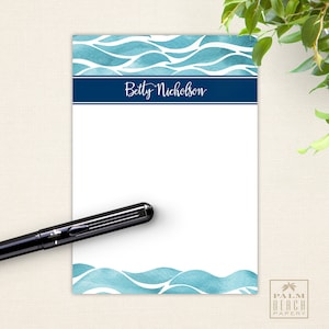 Watercolor Waves 5x7 Notepads - Personalized Nautical Memo Pads