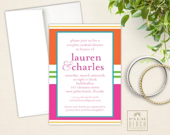 Cabana Stripe Invitation - Couples Shower Invitation - Bright Tropical Stripe Invitation - Rehearsal Dinner, Engagement Party, Bridal Shower