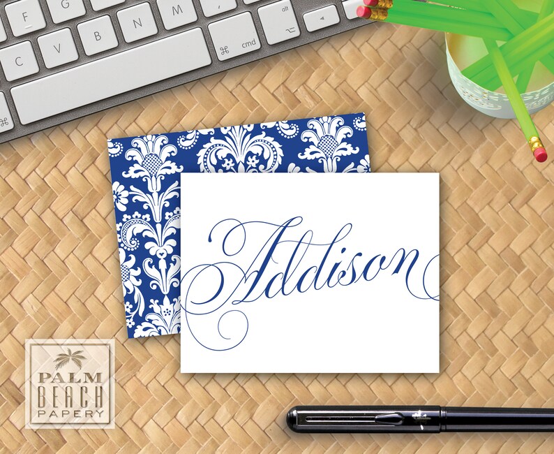 Addison Damask Folded Notecards Personalized Foldover Note - Etsy