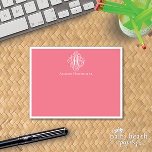 Seaspray Monogram Flat Notecards - Preppy Bright Personalized Flourished Initial Correspondence Card Stationery / Stationary Note Card Set