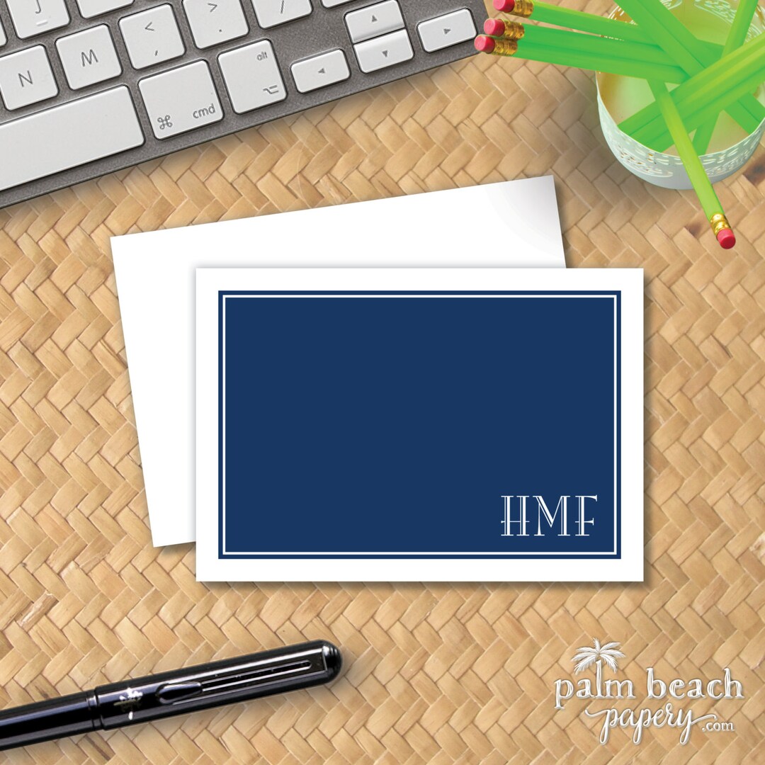 Flagler Monogram Folded Notecards Masculine Stationery Preppy