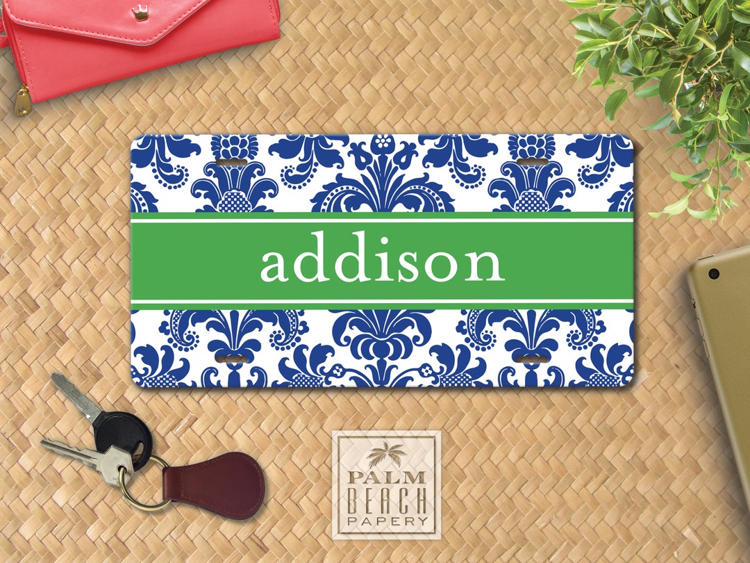 Addison Damask Personalized License Plate - Monogrammed Preppy Car Tag ...