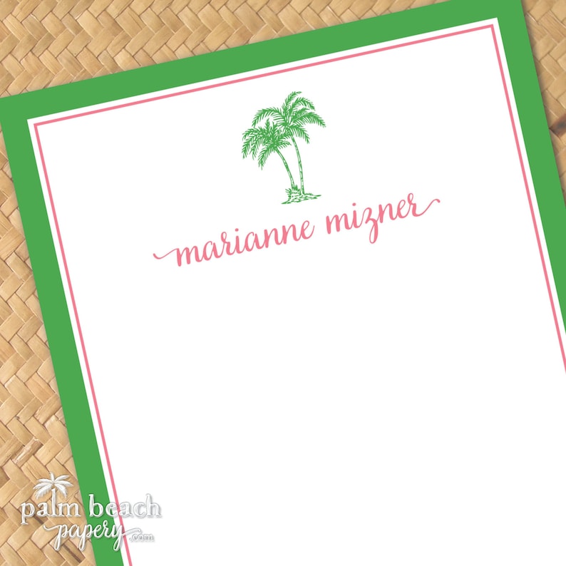 Preppy Palms Notepad 50 or 100 5x7 Sheets Personalized Palm Tree Note Pad Custom Printed Coastal Memo Pad Monogrammed Stationery