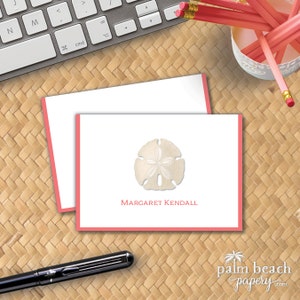 Sand Dollar Folded Notecards - Seashell Stationery - Personalized Shell Writing Paper - Beach Foldover Cards - Thank You Note Set