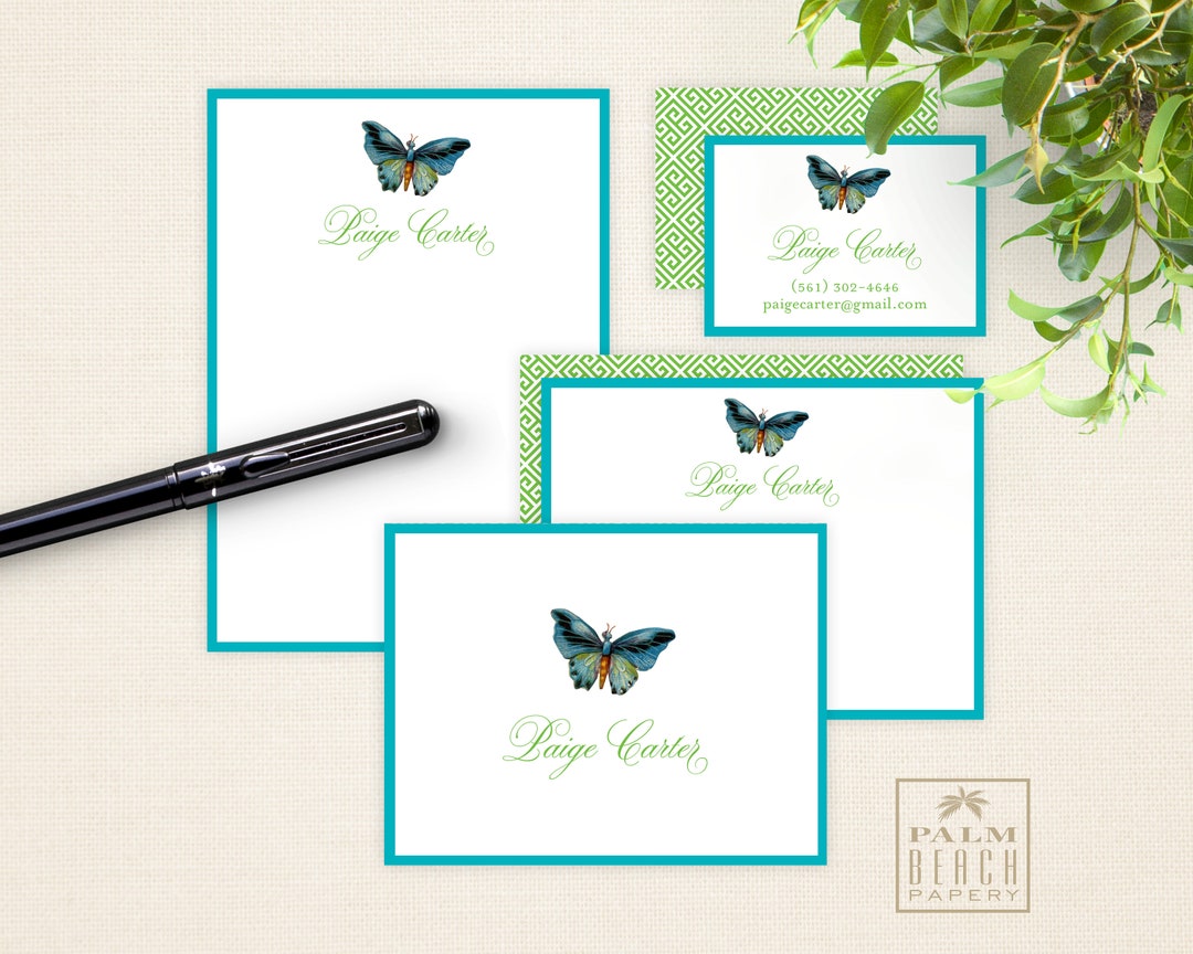 Papillon Butterfly Personalized Stationery Bundle- Notepad, Flat and ...