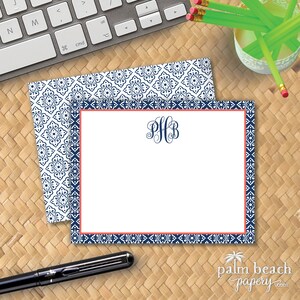 Venetian Flat Notecards - Monogram Stationery - Personalized Mediterranean Tile Pattern Writing Paper - Correspondence Card - Thank You Note