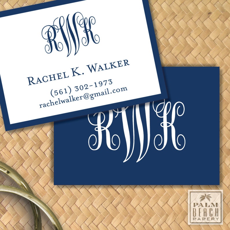 Classic Monogram Calling Cards Bright Personalized Contact Etsy