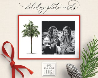 Vintage Palm Holiday Photocards • 5" x 7" Folded Cards with Digitally-Printed Photo • Horizontal or Vertical Format • White or Kraft Envs.