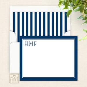 Flagler Monogram Flat Notecards - Masculine Personalized Correspondence Card Stationery with Optional Lined Envelopes
