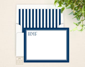 Flagler Monogram Flat Notecards - Masculine Personalized Correspondence Card Stationery with Optional Lined Envelopes