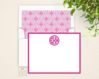Perfect Circle Flat Notecards - Classic Monogram Stationery - Correspondence Card - Preppy Personalized Note Card Stationary - Writing Paper