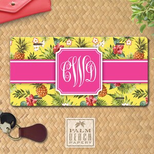 Island Pineapple Monogrammed License Plate - Personalized Car Tag - Tropical Custom Vanity Plate - License Plate Frame - Auto Accessory