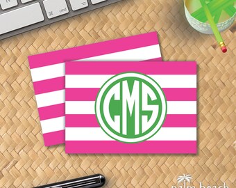 Beach Club Monogram Folded Notecards - Preppy Bright Stripes - Personalized Foldover Note Card Stationery Stationary Set - Choice of Color