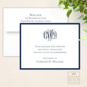 Classic Monogram Sympathy Acknowledgement Notecards - Flat or Folded Note Cards