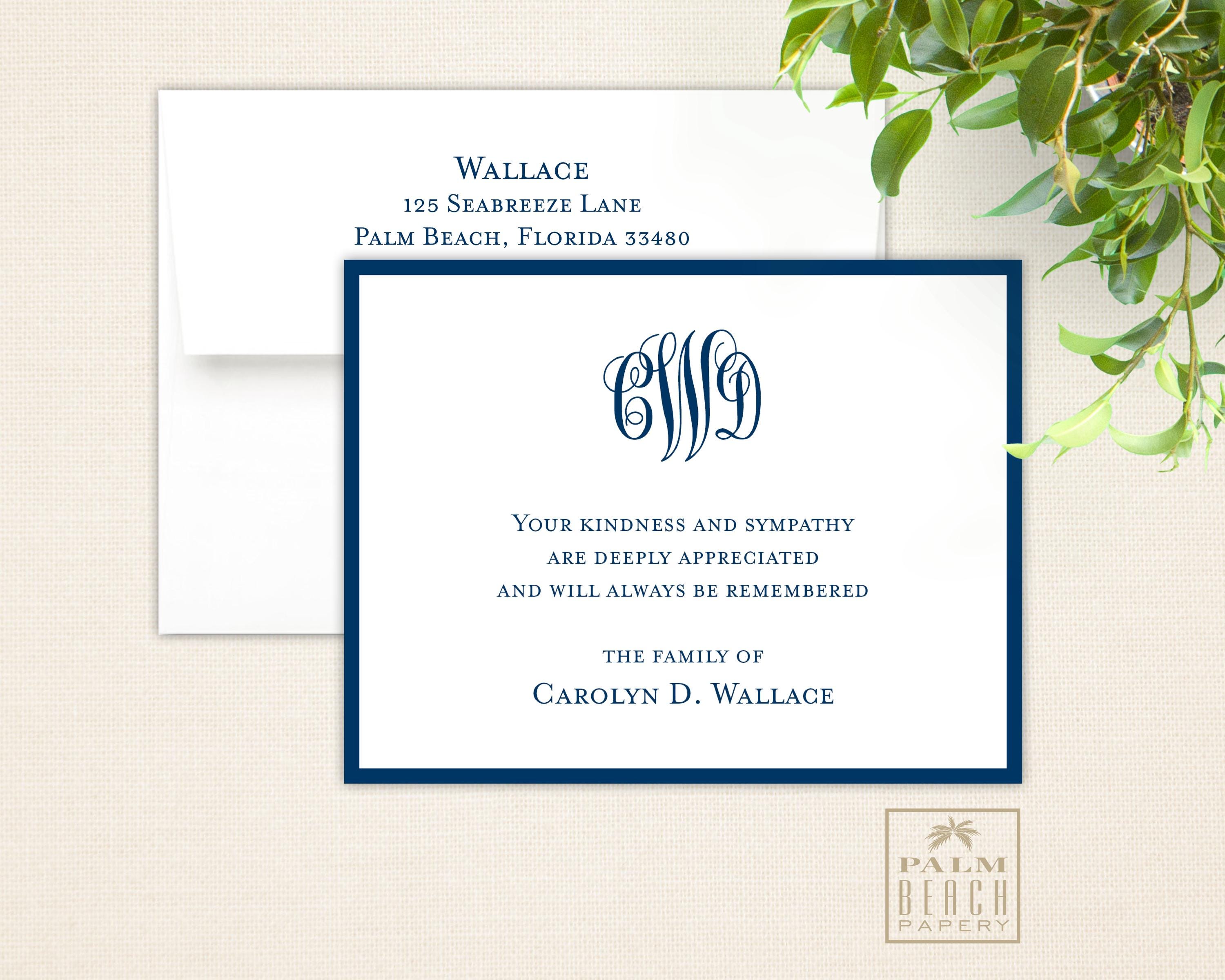 Classic Monogram Sympathy Acknowledgement Notecards - Flat or Folded Note  Cards - Etsy, image size:3000x2400