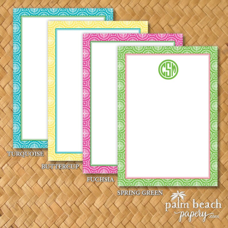 Sunburst Paisley 5x7 Notepad Gift Set Option with Envelopes Personalized Writing Paper 50 or 100 Sheets Monogrammed Pad Stationary