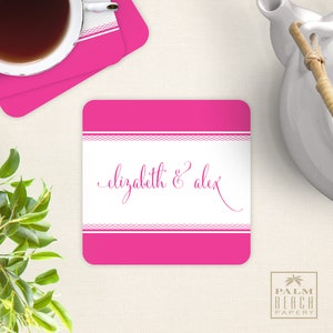Signature Personalized Paper Coasters - Calligraphy Script Disposable Drink Coasters - Custom Printed Wedding or Party Decor - Hostess Gift
