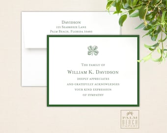 Clover Sympathy Acknowledgement Bordered Note Cards - Flat or Folded