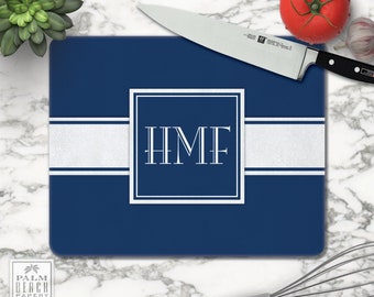 Flagler Monogram Glass Cutting Board - Personalized Kitchen Decor - Masculine Monogram - Wedding or New Home Gift - Rectangular or Round