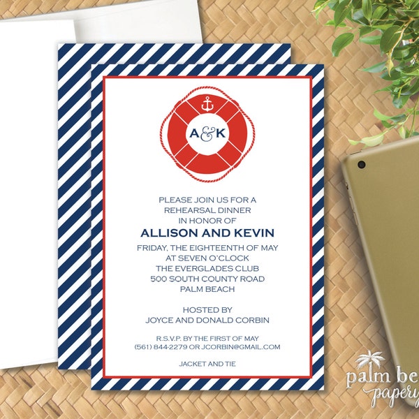 Boat House Invitation - Nautical Rehearsal Dinner Invitation - Preppy Wedding Invitation - Engagement Party, Birthday or Retirement Party