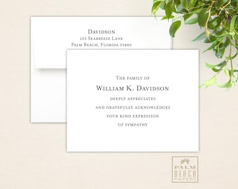 Simplicity Sympathy Acknowledgement Note Cards - Flat or Folded Notecards