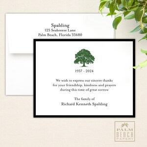 May include: A white card with a black border, featuring a green tree graphic and the text "1937-2024." The card includes the text "We wish to express our sincere thanks..." and the name "Richard Kenneth Spalding."