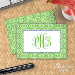 Venetian Folded Notecards - Monogram Stationery - Personalized Mediterranean Tile Pattern Writing Paper - Foldover Note - Thank You