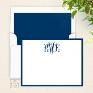 Classic Monogram Flat Notecards -  Personalized Correspondence Card Stationery with Traditional 3-Initial Script Monogram