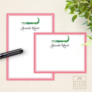 Preppy Alligator Stationery Duo - Personalized Notepad + Flat Notecard Set with Optional Return Address & Lined Envelopes