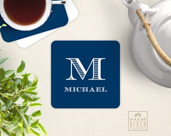 Men's Club Paper Coasters - Single Initial Monogram Disposable Drink Coasters - Masculine Personalized Bar Decor - Host or Hostess Gift