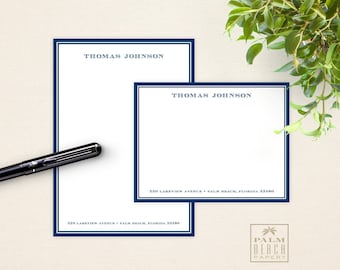 Men's Club Stationery Duo - Masculine Notepad + Flat Notecard Set with Optional Return Address & Lined Envelopes