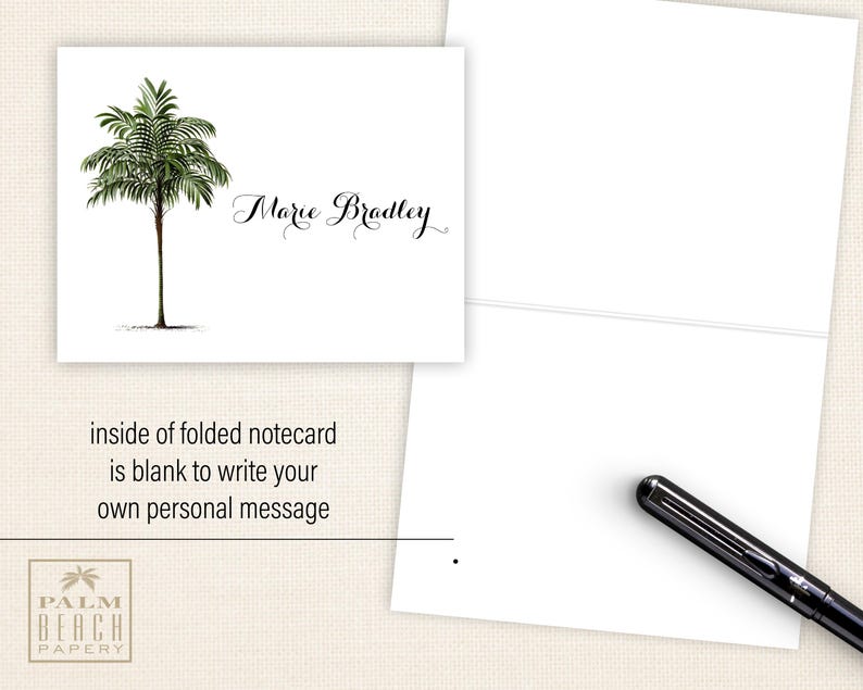 Vintage Palm Tree Folded Notecards Personalized Note Card Stationery