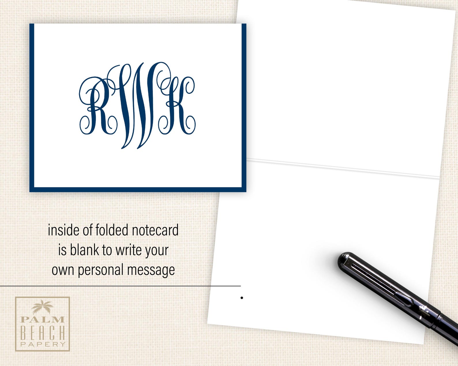 Classic Monogram Folded Notecards - Traditional 3 Initial Foldover Note ...