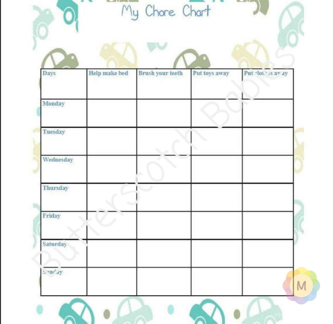 Chore Chart Printable for Kids Chore Chart for Kids | Etsy
