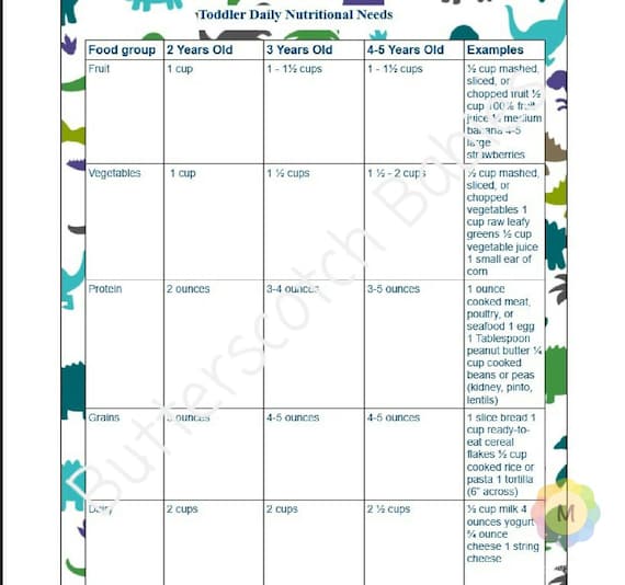 Food Chart For 2 Year Old