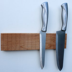 Knife Rack with Herringbone Pattern, Magnetic Knife Rack, Knife Holder, Wood Knife Holder,