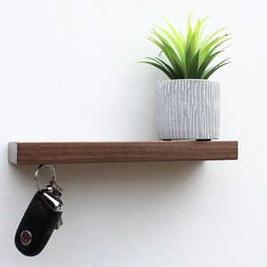 Magnetic Walnut Key Holder with shelf, Wall Mounted Key Holder, Housewarming Gift