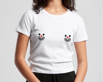 Clown boobie crop top - Clowncore Aesthetic Shirt, Alt Girl Crop Top, Y2K Femme, Weird Cute Graphic Tee, Soft Girl Aesthetic Apparel