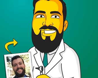 Presente de formatura de doutorado - retrato de desenho animado personalizado/presente de formatura de faculdade de medicina/presente de futuro médico/presente de graduação de médico/presente de novo médico
