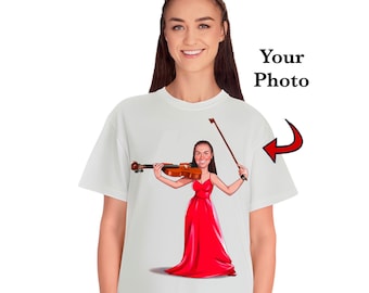 Geigen-Portrait-T-Shirt - Individuell gezeichnet von Ihrem Foto, Geigen-Shirt, Geigen-T-Shirt, Geigen-T-Shirt