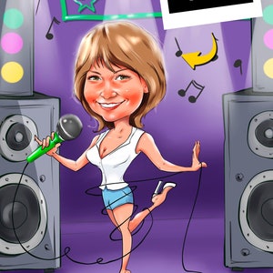 Karaoke Singer Gift - Custom Caricature From Photo, Karaoke gift