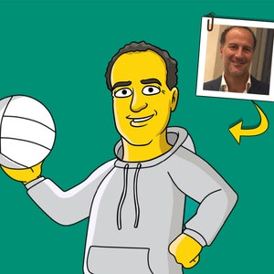 Volleyball Coach Gift  - Custom Portrait as Cartoon Character /volleyball coach dad / volleyball team gift / volleyball team coach