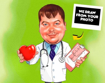 Kardiologie-Geschenke – individuelle Karikatur vom Foto, Geschenk für Kardiologen