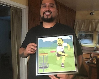 Disc Golf Gift - Custom Portrait from Photo as Yellow Character, frisbee golf, discgolf