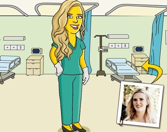 ICU Nurse gift - Custom Portrait as Cartoon Character, trauma nurse