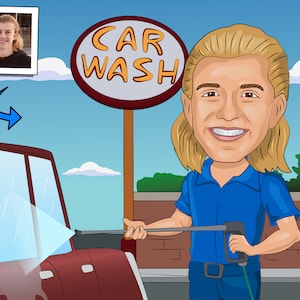 Cadeau pour préposé au lave-auto - Caricature personnalisée à partir d'une photo, opérateur de lave-auto