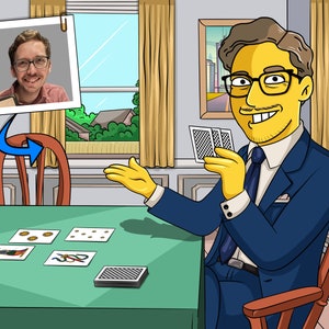 Scopa-spelercadeau: aangepast portret van foto als geel personage, scopakaarten